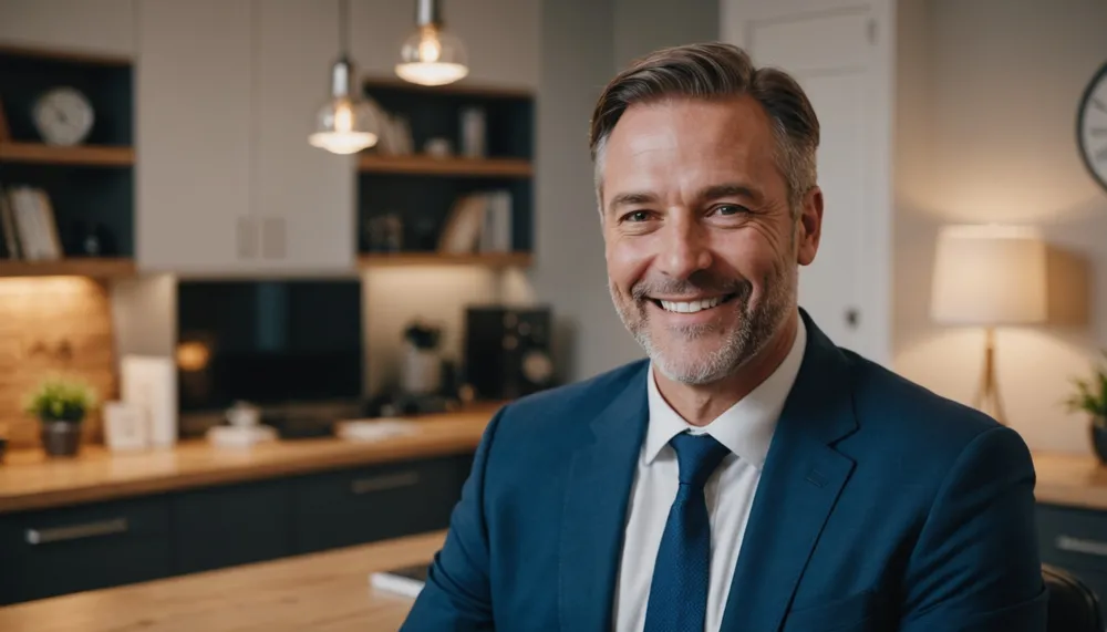 A photo of a smiling mortgage expert