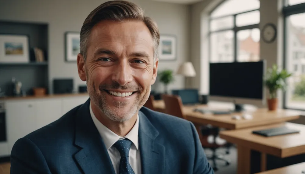 A photo of a smiling mortgage expert